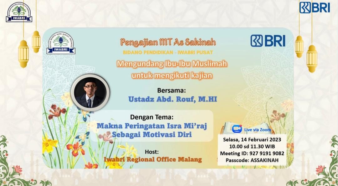 IWABRI RO Makassar Mengikuti Pengajian MT As Sakinah Dengan Tema “Makna Peringatan Isra Mi’raj Sebagai Motivasi Diri”